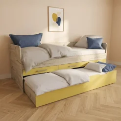 Cameretta completa letto singolo con letto estraibile e cassetti bianco frassinato giallo Bra