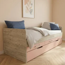 Cameretta completa letto singolo con letto estraibile e cassetti bianco frassinato rosa Bra
