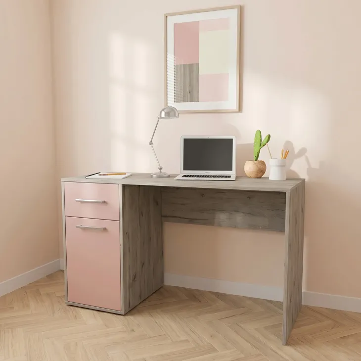 Cameretta completa letto singolo con letto estraibile e cassetti bianco frassinato rosa Bra