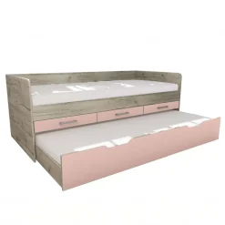 Cameretta completa letto singolo con letto estraibile e cassetti bianco frassinato rosa Bra