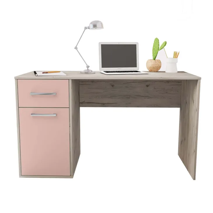 Cameretta completa letto singolo con letto estraibile e cassetti bianco frassinato rosa Bra