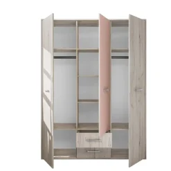 Cameretta completa letto singolo con letto estraibile e cassetti bianco frassinato rosa Bra