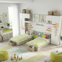 Cameretta per bambini completa 2 letti rovere bianco verde Serena Gihome®