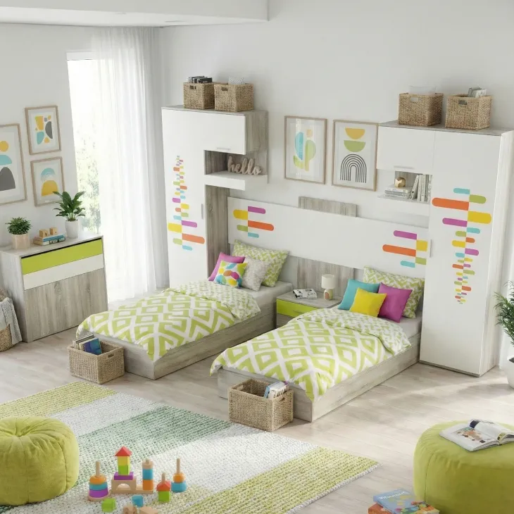 Cameretta per bambini completa 2 letti rovere bianco verde Serena Gihome®