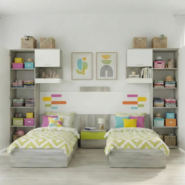 Cameretta per bambini completa 2 letti rovere bianco verde Serena Gihome®