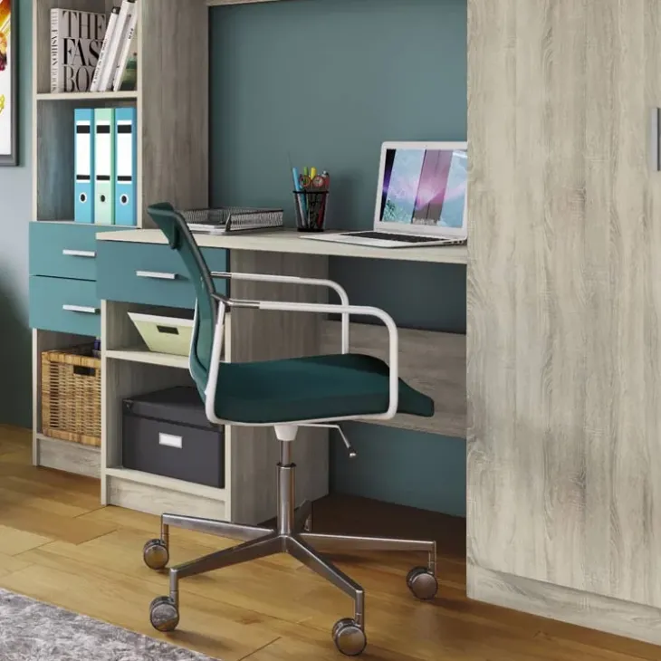 Cameretta per bambini completa con letto 120x190 cm rovere blu petrolio Alex Gihome®