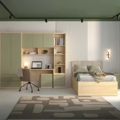 Cameretta per ragazzi con letto 120x200cm contenitore verde salvia rovere Elvira