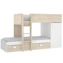 Cameretta 255x112cm bambini 2 letti reversibile rovere bianco a soppalco Sole