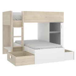 Cameretta 255x112cm bambini 2 letti reversibile rovere bianco a soppalco Sole
