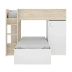 Cameretta 255x112cm bambini 2 letti reversibile rovere bianco a soppalco Sole