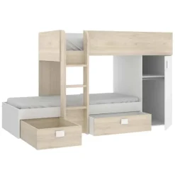 Cameretta 255x112cm bambini 2 letti reversibile rovere bianco a soppalco Sole