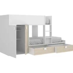 Cameretta 275x106cm bambini 2 letti reversibile rovere bianco opaco a soppalco Clark
