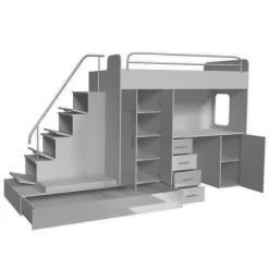 Cameretta 324x86cm completa 2 letti singoli bianco grigio Diego Gihome®