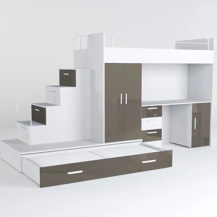 Cameretta 324x86cm completa 2 letti singoli bianco grigio Diego Gihome®