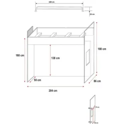 Cameretta 324x86cm completa 2 letti singoli bianco grigio Diego Gihome®