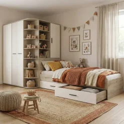 Cameretta 352x124cm con cabina armadio rovere beige champagne Fabio Gihome®
