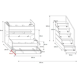Cameretta 254x120cm con soppalco 2 letti singoli bianca Enrico Gihome®