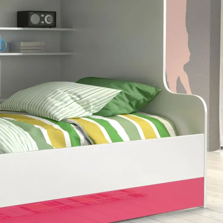 Cameretta 254x120cm con soppalco 2 letti singoli bianca rosa Enrico Gihome®