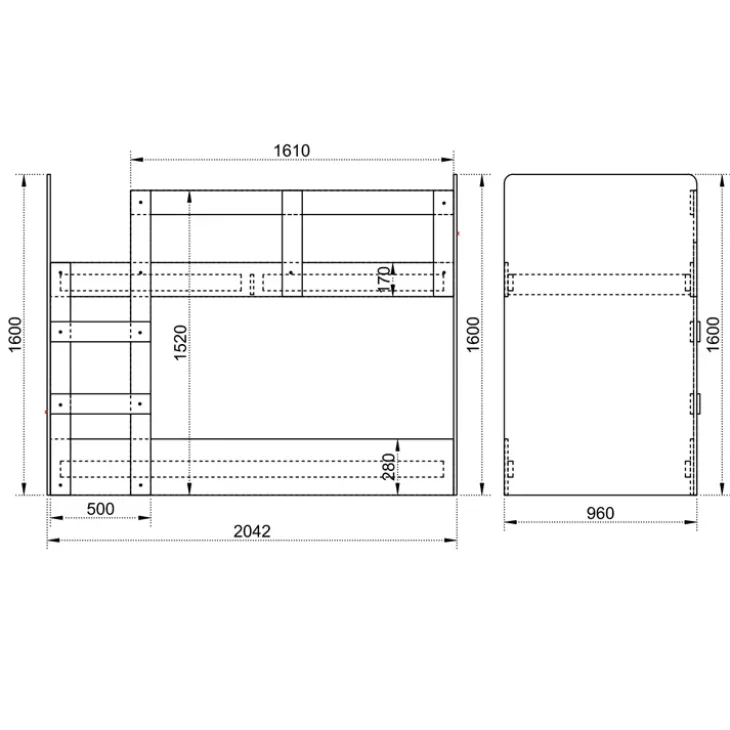 Cameretta 275x161cm 2 letti a castello completa rovere Lorenzo Gihome®