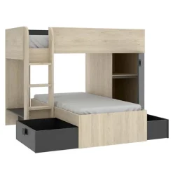 Cameretta 255x109cm 2 letti a soppalco reversibile rovere grafite Sole