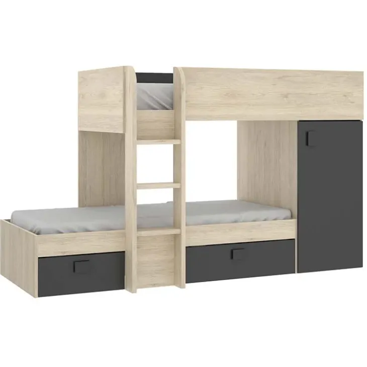 Cameretta 255x109cm 2 letti a soppalco reversibile rovere grafite Sole