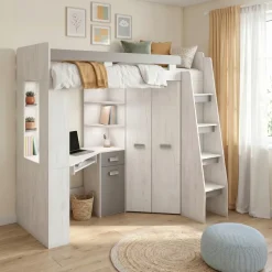 Cameretta 204x120cm 1 letto singolo completa destra bambini bianco pino grafite Dollie Gihome®