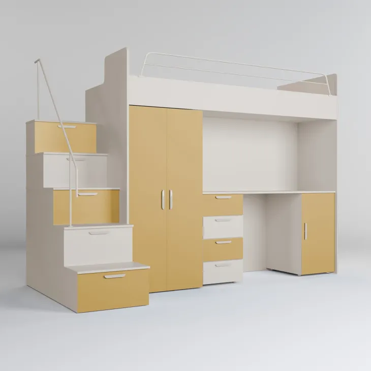 Cameretta 254x120cm 1 letto soppalco cashmere giallo Simone