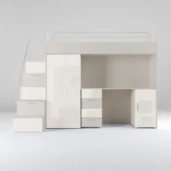 Cameretta 254x120cm 1 letto soppalco cashmere bianco lucido Simone