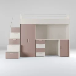 Cameretta 254x120cm 1 letto soppalco cashmere rosa Simone