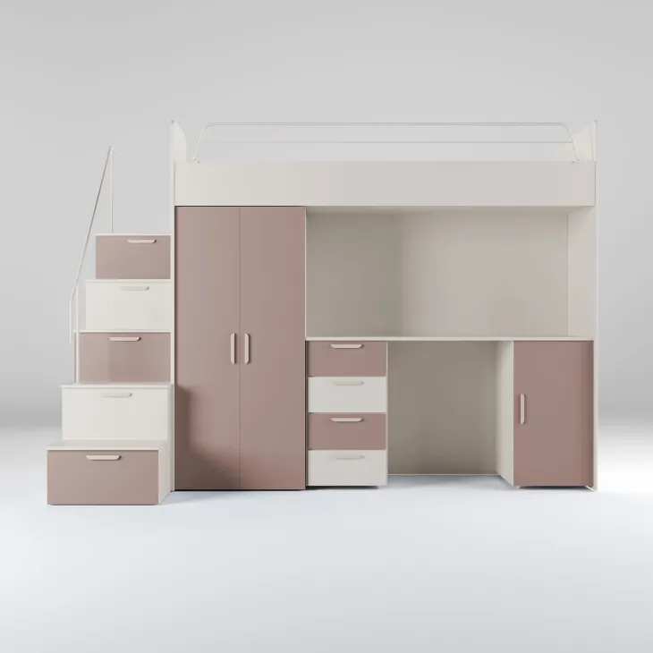 Cameretta 254x120cm 1 letto soppalco cashmere rosa Simone
