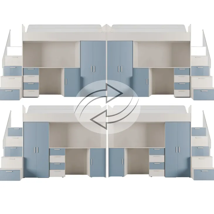 Cameretta 254x120cm 1 letto soppalco cashmere azzurro Simone