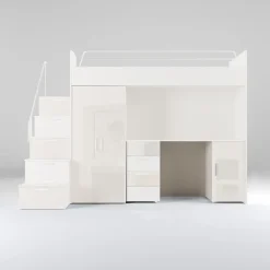 Cameretta 254x120cm 1 letto soppalco bianco lucido Simone Gihome®