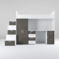 Cameretta 254x120cm 1 letto soppalco bianco grigio lucido Simone Gihome®