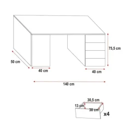 Cameretta 254x120cm 1 letto soppalco bianco grigio lucido Simone Gihome®