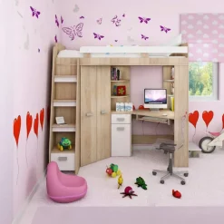 Cameretta 204x120cm sinistra completa 1 letto singolo rovere bianco Dollie Gihome®