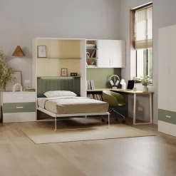 Cameretta 253x208h cm con letto a scomparsa e scrivania cashmere verde Colorful