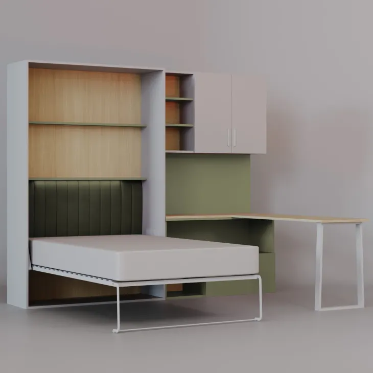 Cameretta 253x208h cm con letto a scomparsa e scrivania cashmere verde Colorful