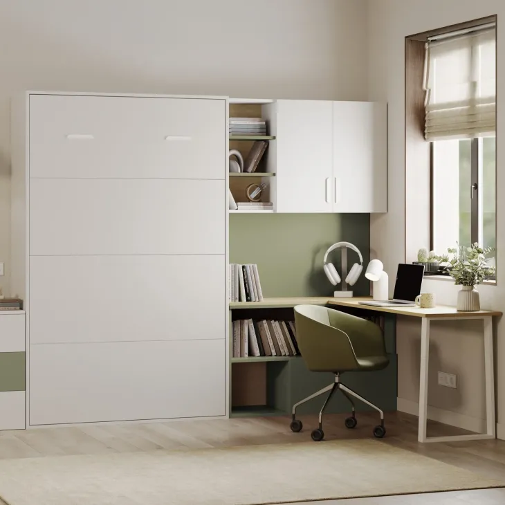 Cameretta 253x208h cm con letto a scomparsa e scrivania cashmere verde Colorful