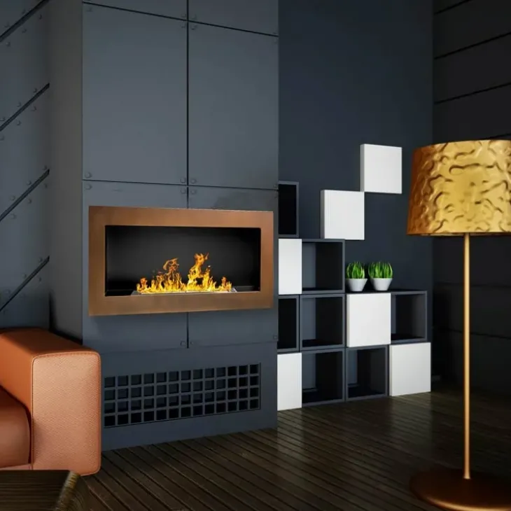 Caminetto 90x40h cm bioetanolo marrone ramato Denny Gihome®