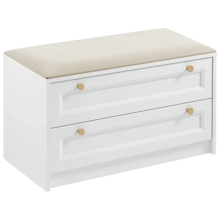 Cassapanca shabby 90x52h cm con seduta 2 cassetti bianco Shubo