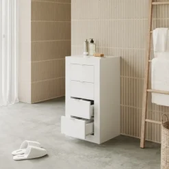 Cassettiera bagno 42x78h cm 4 cassetti bianco lucido Turny
