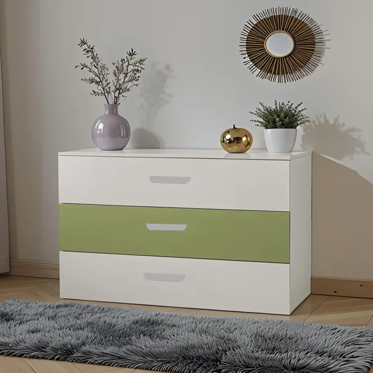 Cassettiera cameretta 80x73h cm 3 cassetti cashmere verde Colorful