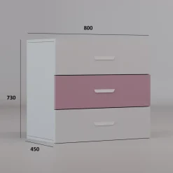 Cassettiera cameretta 80x73h cm 3 cassetti cashmere rosa Colorful