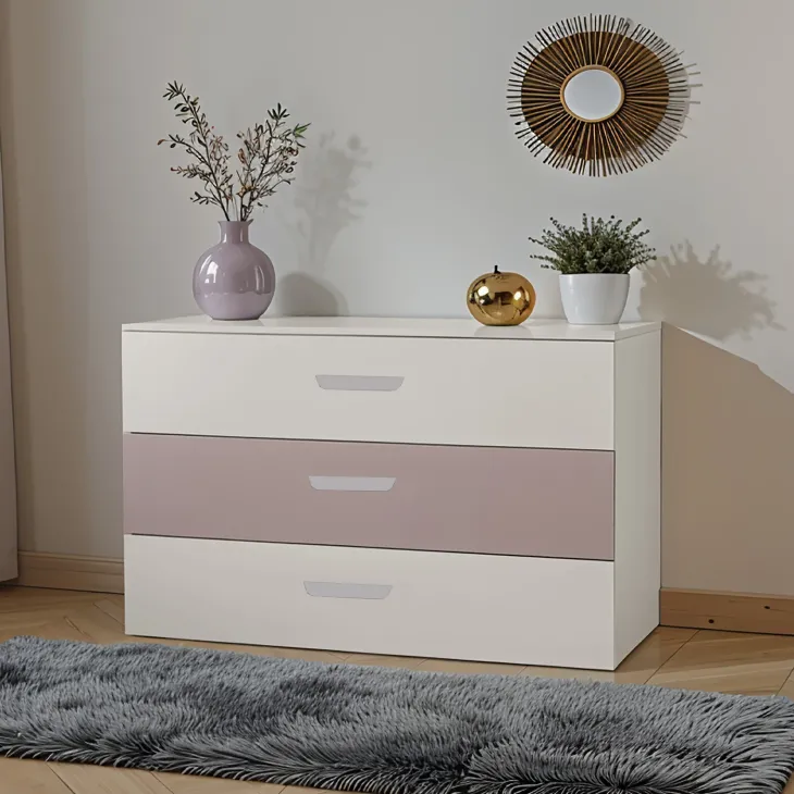 Cassettiera cameretta 80x73h cm 3 cassetti cashmere rosa Colorful