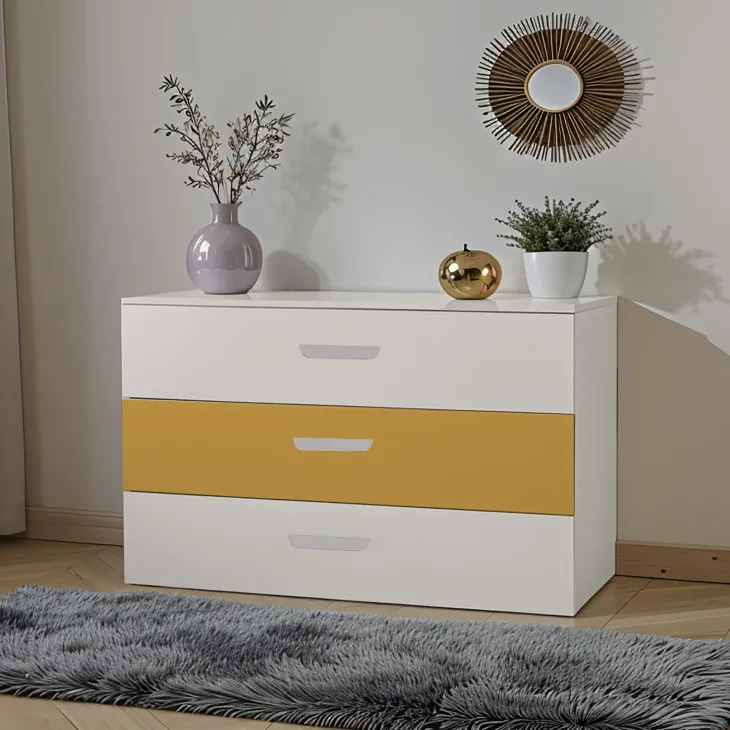 Cassettiera cameretta 80x73h cm 3 cassetti cashmere giallo Colorful
