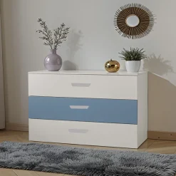 Cassettiera cameretta 80x73h cm 3 cassetti cashmere azzurro Colorful