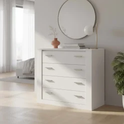 Cassettiera moderna 100x90h 4 cassetti cm bianco opaco Ombra