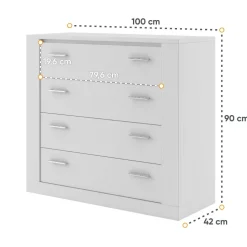 Cassettiera moderna 100x90h 4 cassetti cm bianco opaco Ombra