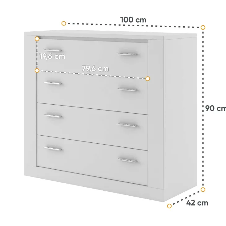Cassettiera moderna 100x90h 4 cassetti cm bianco opaco Ombra