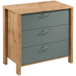 Cassettiera moderna 90x81h cm 3 cassetti rovere verde Leave